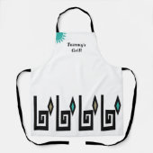 白とターコイズの幾何学的アステカスタイルエプロン エプロン (正面)