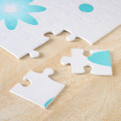 白とターコイズの繊細なデイジー、ドットのパターン ジグソーパズル (側面)