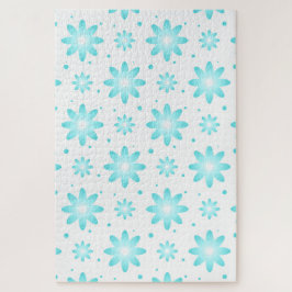 白とターコイズの繊細なデイジー、ドットのパターン ジグソーパズル