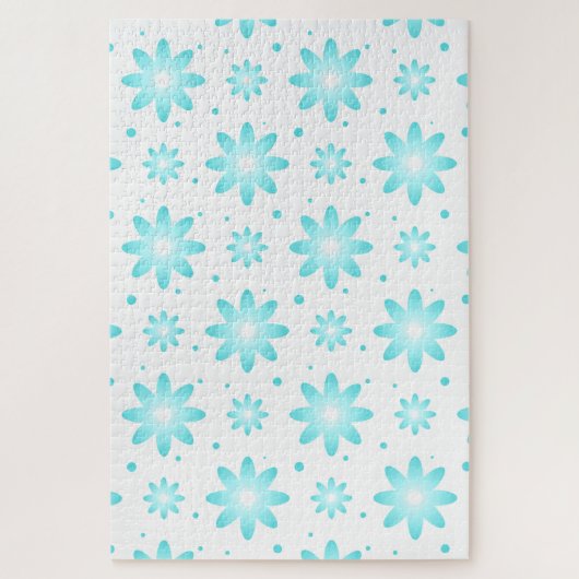白とターコイズの繊細なデイジー、ドットのパターン ジグソーパズル (縦)