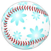 白とターコイズの繊細なデイジー、ドットのパターン ソフトボール (正面左)