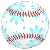 白とターコイズの繊細なデイジー、ドットのパターン ソフトボール (裏面)