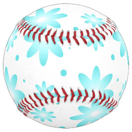 白とターコイズの繊細なデイジー、ドットのパターン ソフトボール