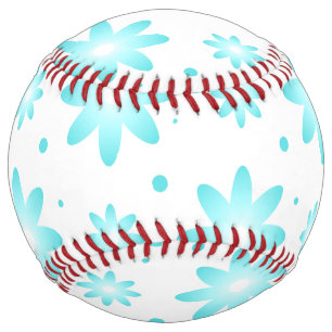 白とターコイズの繊細なデイジー、ドットのパターン ソフトボール
