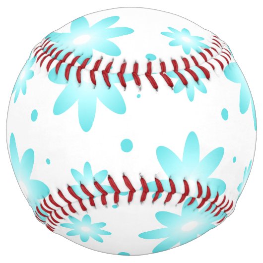 白とターコイズの繊細なデイジー、ドットのパターン ソフトボール (正面)