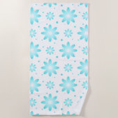 白とターコイズの繊細なデイジー、ドットのパターン ビーチタオル (正面)