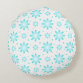 白とターコイズの繊細なデイジー、ドットのパターン ラウンドクッション (裏面)