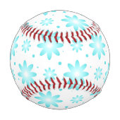 白とターコイズの繊細なデイジー、ドットのパターン 野球ボール (裏面)