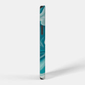 白とティールの抽象画 iPhoneケース (右側面)