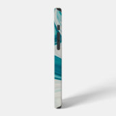 白とティールの抽象画 iPhoneケース (左側面)