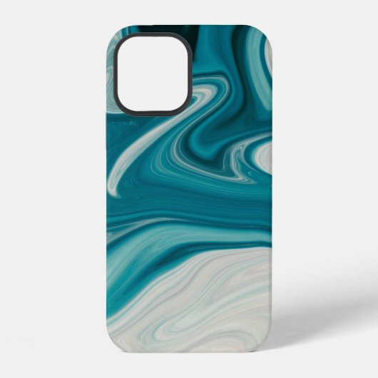 白とティールの抽象画 iPhoneケース (裏面)