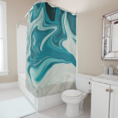 白とティール（緑がかった色）抽象芸術絵画 シャワーカーテン (インサイチュ)