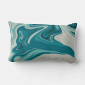 白とティール(緑がかった色)抽象芸術絵画 ランバークッション (裏面)