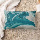 白とティール(緑がかった色)抽象芸術絵画 ランバークッション (ブランケット)