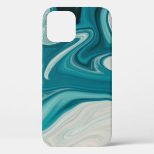 白とティール(緑がかった色)抽象芸術絵画 iPhone 12ケース
