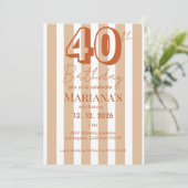 白とテラコッタのストライプ モダン40歳の誕生日  招待状 (スタンド正面)