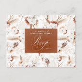 白とテラコッタフラワーウェディングRSVP ポストカード (正面)