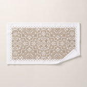 白とトープのダマスクのパターンは鱗状縁ど バスタオルセット (ハンドタオル)