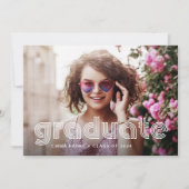 白とニュートラルなディスコ テキストと写真の卒業パーティー 案内状 (正面)