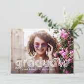 白とニュートラルなディスコ テキストと写真の卒業パーティー 案内状 (スタンド正面)