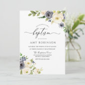 白とネイビーのエレガントな水彩画の洗礼 招待状 (スタンド正面)