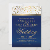 白とネイビーブルーと金ゴールドドット – 招待状 (正面)