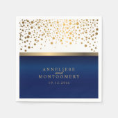 白とネイビーブルーと金ゴールド紙吹雪ドット スタンダードカクテルナプキン (正面)