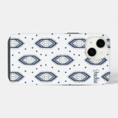  白とネイビーブルーの六角形パターン  iPhoneケース (裏面横)