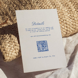 白とネイビーブルーの結婚式詳細RSVP QRコード エンクロージャーカード