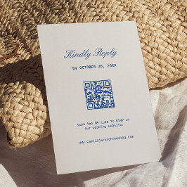 白とネイビーブルーの結婚式RSVPカードQRコード エンクロージャーカード