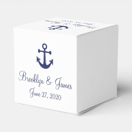 白とネイビーブルーの航海の結婚式の引き出物ボックス フェイバーボックス (裏面サイド)