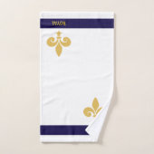 白とネイビーブルーの黄金の花と書 バスタオルセット (ハンドタオル)