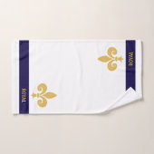 白とネイビーブルーの黄金の花と書 バスタオルセット (ハンドタオル)