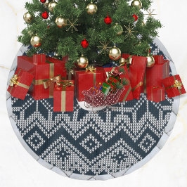 白とネイビーブルーニットの醜いクリスマスセーター ブラッシュドポリエステルツリースカート