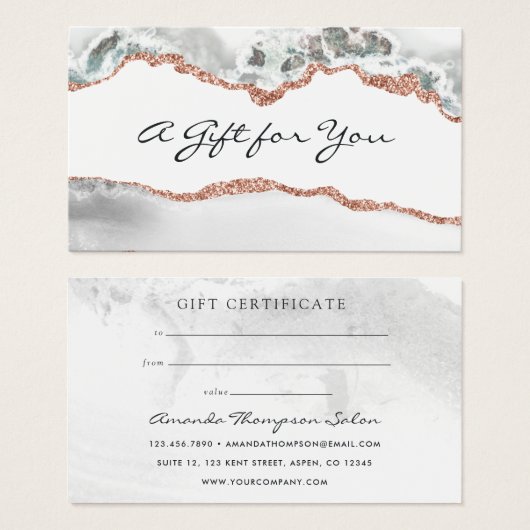 白とバラの金ゴールドアゲートのビジネスのギフトカード (正面&裏面)