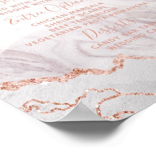 白とバラの金ゴールドアゲ結婚ートのメニューテーブル記号 ポスター (角)