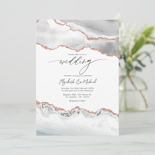 白とバラの金ゴールドアゲ結婚ートのQRコード 招待状 (スタンド正面)