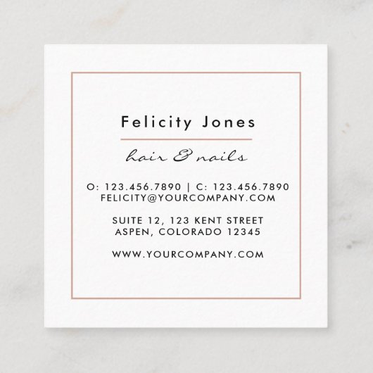 白とバラの金ゴールドエージェントの名刺 スクエア名刺 (裏面)