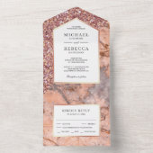 白とバラの金ゴールドグリッターピンクマーブル結婚ズ オールインワン招待状 (内側)