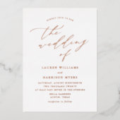 白とバラの金ゴールドスクリプトフォト結婚ズ 箔招待状 (正面)