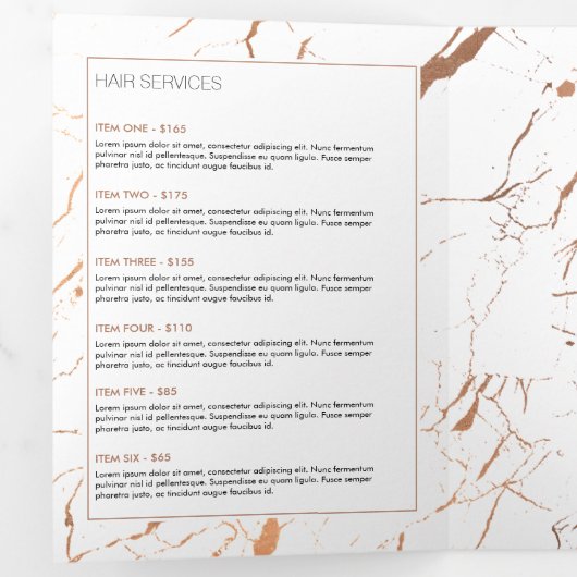 白とバラの金ゴールド大理石サロンパンフレット 三つ折りカード (内部最初)