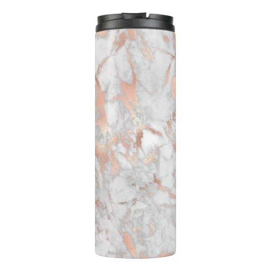 白とバラの金ゴールド大理石、名前とモノグラム、対2 タンブラー (裏面)