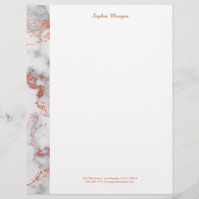 白とバラの金ゴールド大理石、名前と連絡情報 レターヘッド (正面)