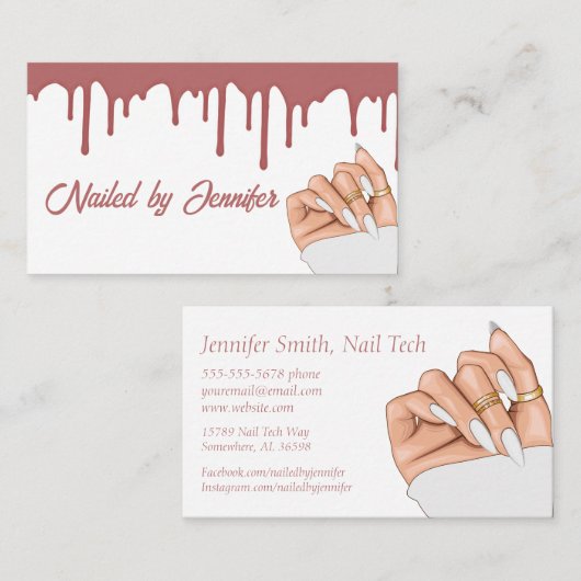 白とバラの金ゴールド爪、 ネイル技術の名刺 名刺 (正面/裏面)