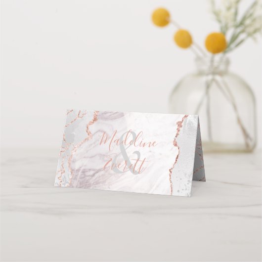 白とバラの金ゴールド瑪瑙の座席番号 プレイスカード (裏面)