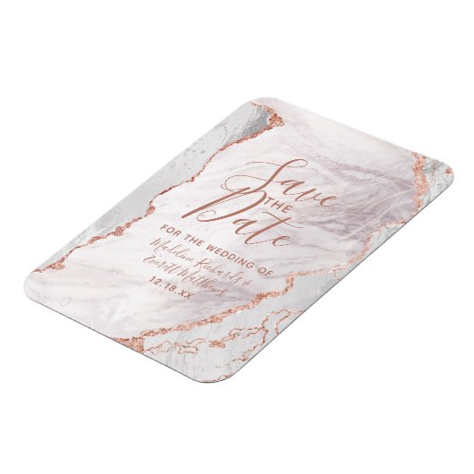 白とバラの金ゴールド瑪瑙フォイル日付の結婚保存 マグネット (左側)