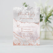 白とバラの金ゴールド瑪瑙マーブルウェディングRSVP返信 出欠カード (スタンド正面)