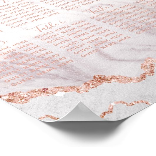 白とバラの金ゴールド結婚のテーブルの座席表 ポスター (角)