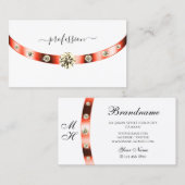 白とバラの金ゴールド縁どモノグラムRhinestones 名刺 (正面/裏面)