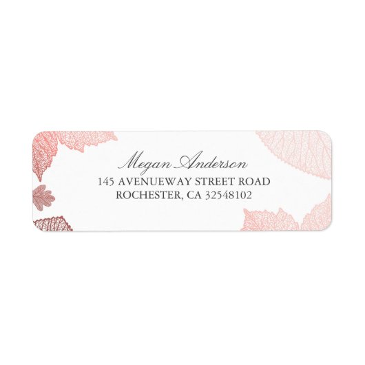 白とバラの金ゴールド葉の秋の結婚式 ラベル (正面)